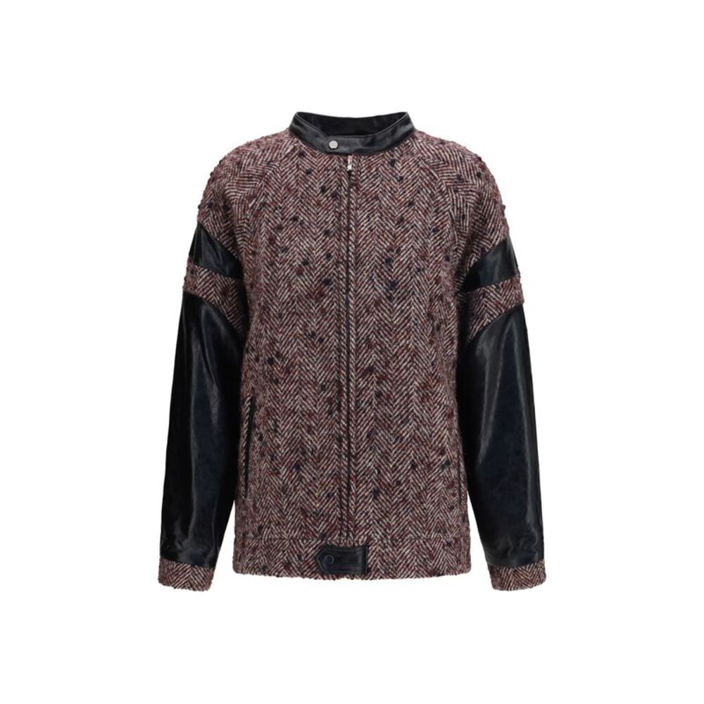 Kristina Ti Women Virgin Wool Blend Jacket With Leather Sleeves